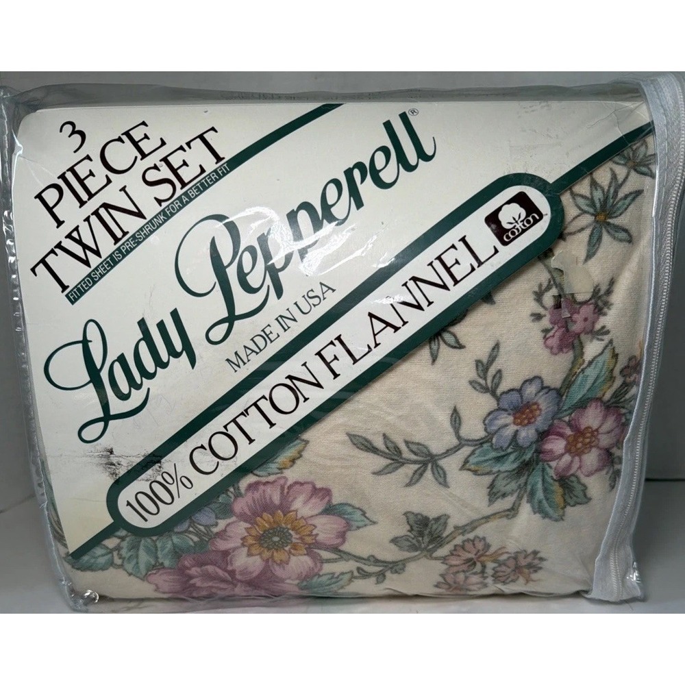 Vintage Lady Pepperell Twin Cotton Flannel Sheet Set Floral Cottagecore USA